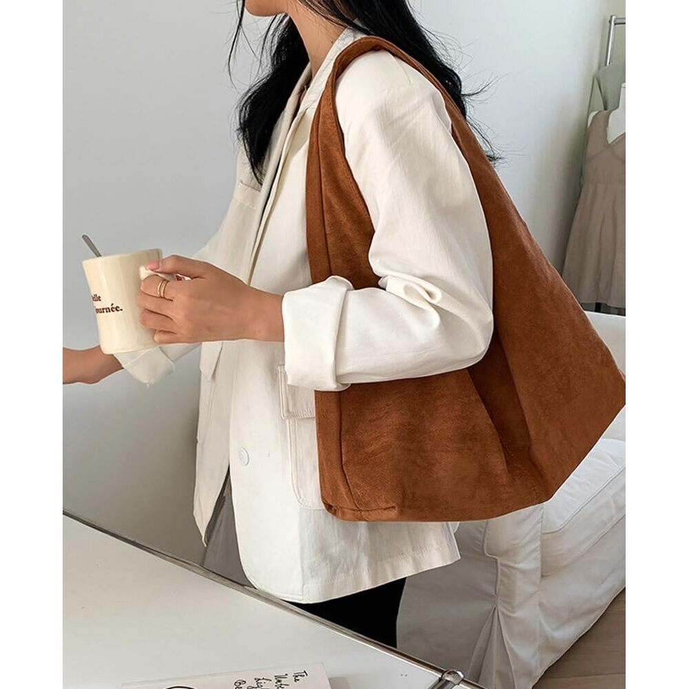 7049 Suede Tote Bag Retro Crescent Shoulder Bag Trendy 2025 Suede Handbag - Picture 2 of 4